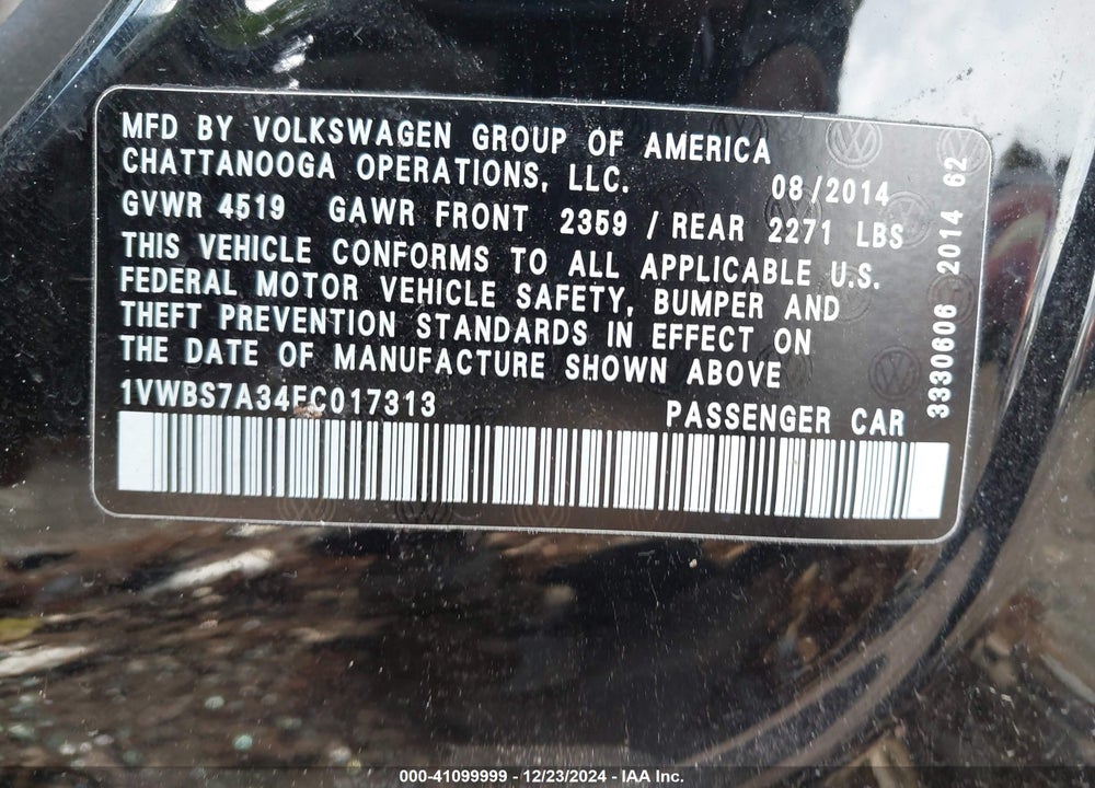 2015 VOLKSWAGEN PASSAT 1.8T SE VIN: 1VWBS7A34FC017313