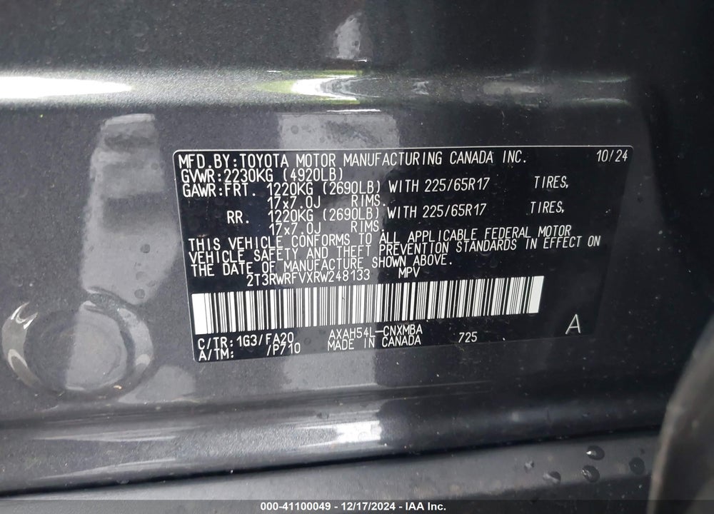 2024 TOYOTA RAV4 HYBRID XLE VIN: 2T3RWRFVXRW248133
