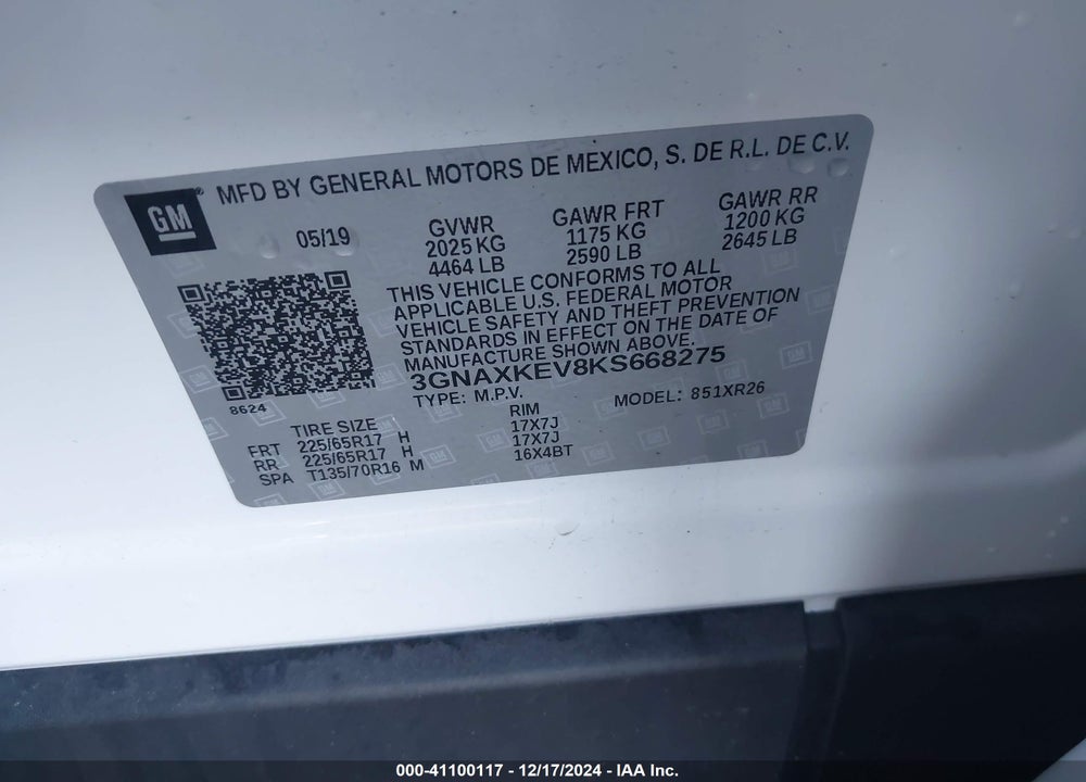 2019 CHEVROLET EQUINOX LT VIN: 3GNAXKEV8KS668275
