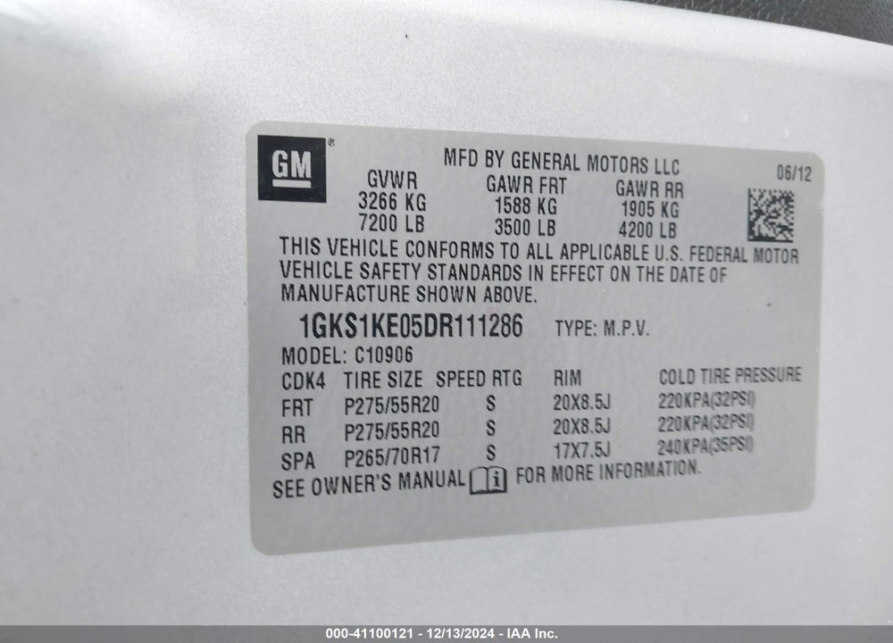 2013 GMC YUKON XL 1500 SLT VIN: 1GKS1KE05DR111286