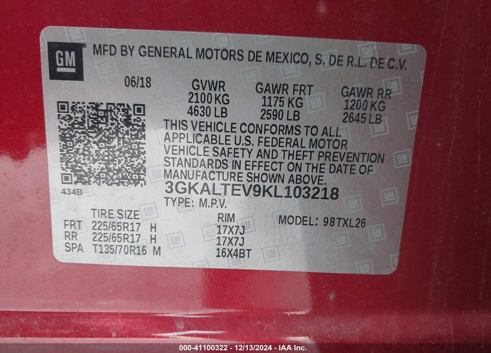 2019 GMC TERRAIN SLE VIN: 3GKALTEV9KL103218