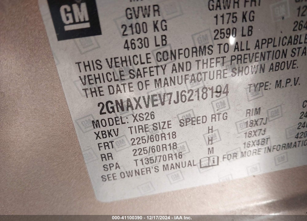 2018 CHEVROLET EQUINOX PREMIER VIN: 2GNAXVEV7J6218194