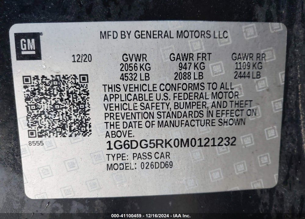 2021 CADILLAC CT4 VIN: 1G6DG5RK0M0121232
