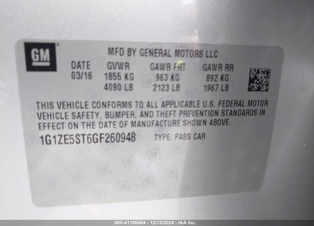 2016 CHEVROLET MALIBU 1LT VIN: 1G1ZE5ST6GF260948