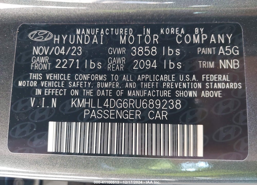 2024 HYUNDAI ELANTRA VIN: KMHLL4DG6RU689238