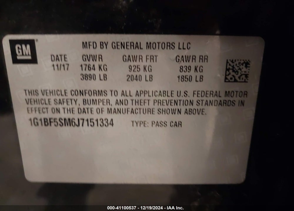 2018 CHEVROLET CRUZE PREMIER AUTO VIN: 1G1BF5SM6J7151334