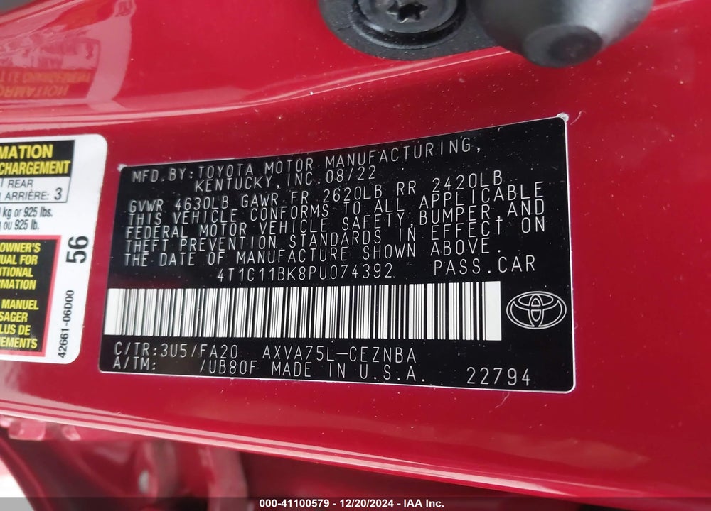2023 TOYOTA CAMRY LE VIN: 4T1C11BK8PU074392