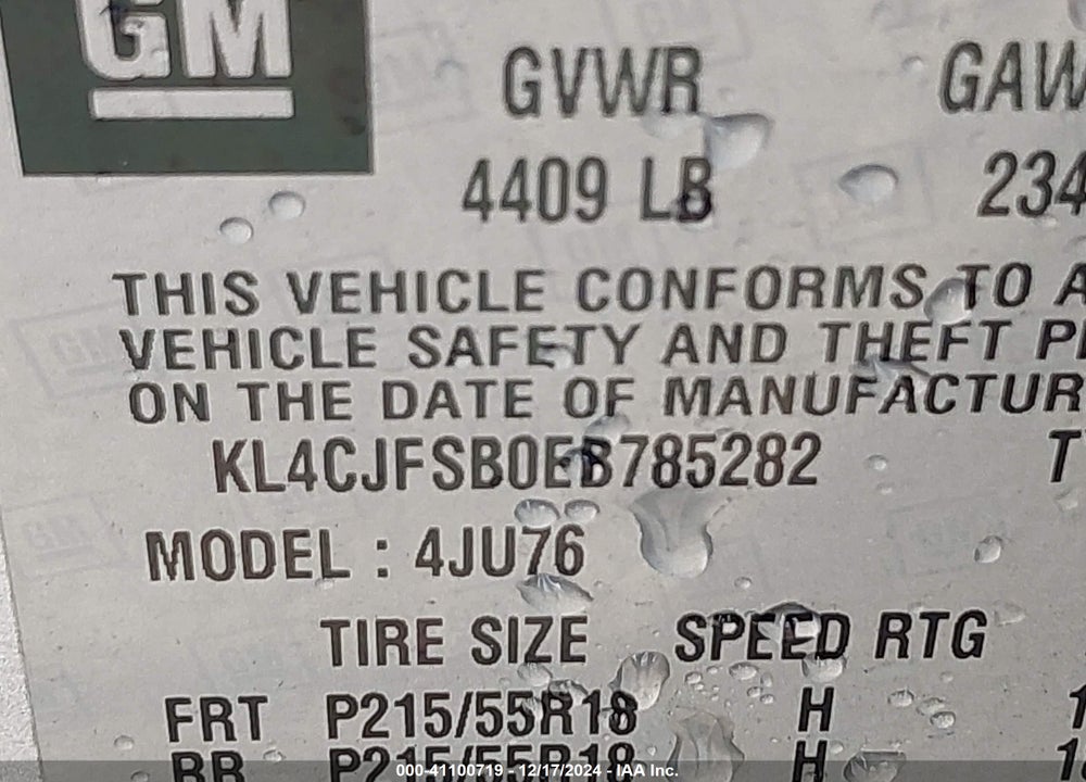 2014 BUICK ENCORE CONVENIENCE VIN: KL4CJFSB0EB785282