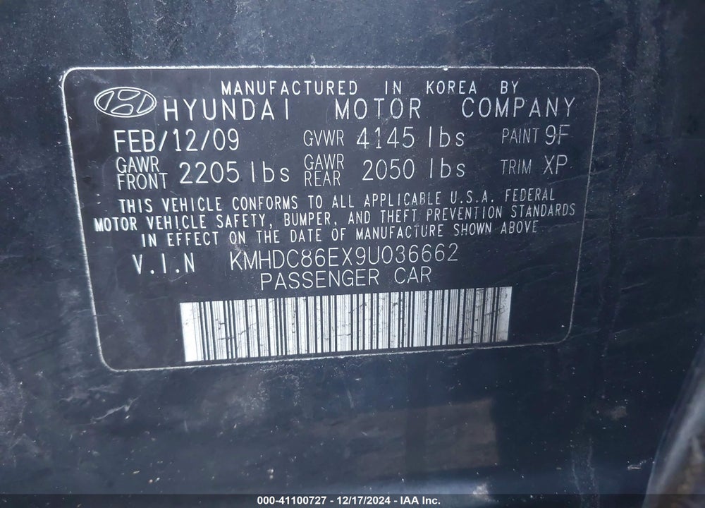 2009 HYUNDAI ELANTRA TOURING VIN: KMHDC86EX9U036662