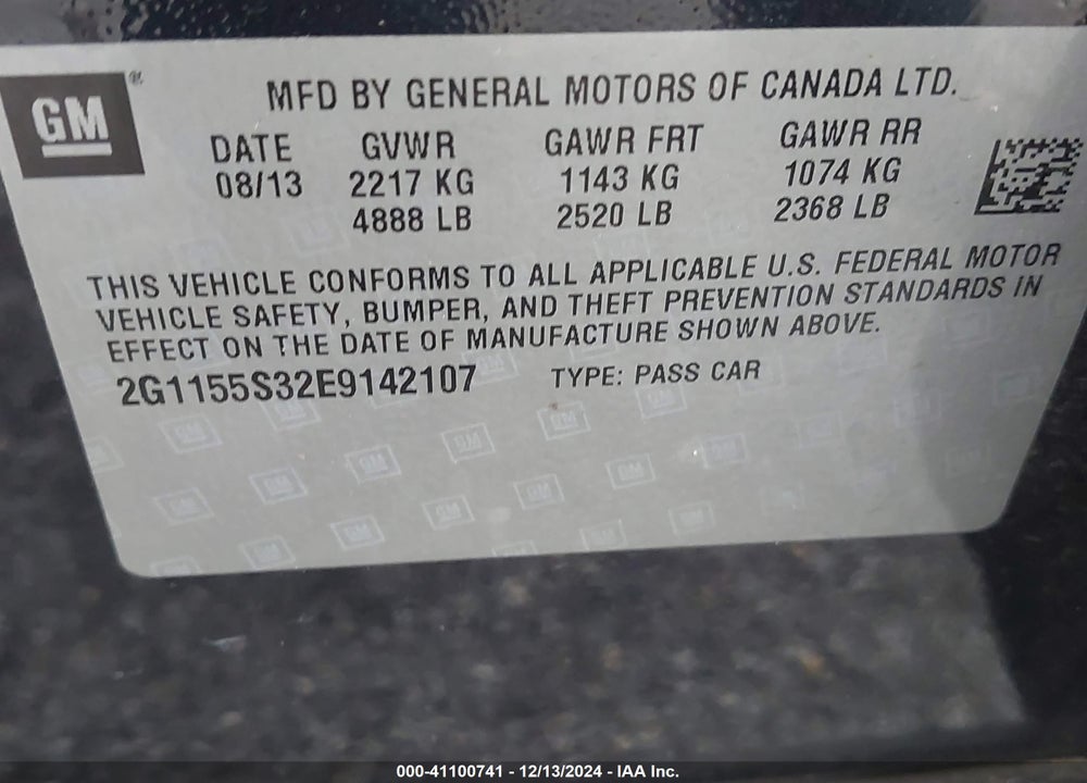 2014 CHEVROLET IMPALA VIN: 2G1155S32E9142107