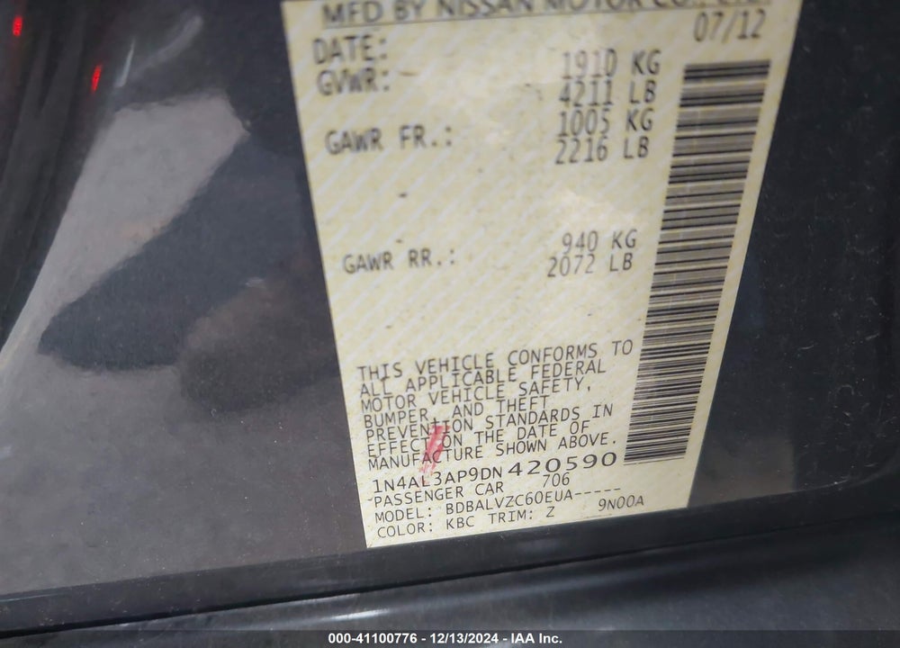 2013 NISSAN ALTIMA VIN: 1N4AL3AP9DN420590
