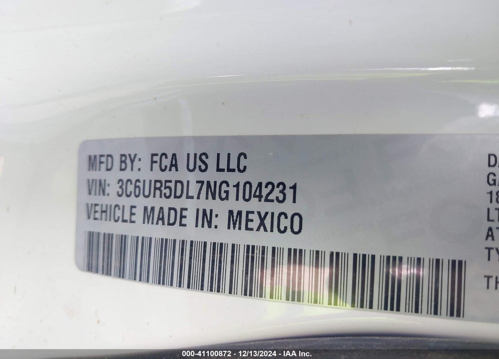 2022 RAM 2500 VIN: 3C6UR5DL7NG104231