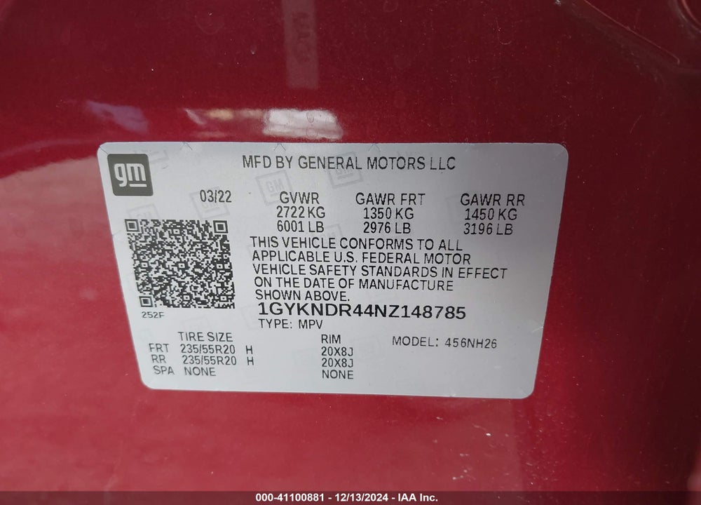 2022 CADILLAC XT5 AWD PREMIUM LUXURY VIN: 1GYKNDR44NZ148785