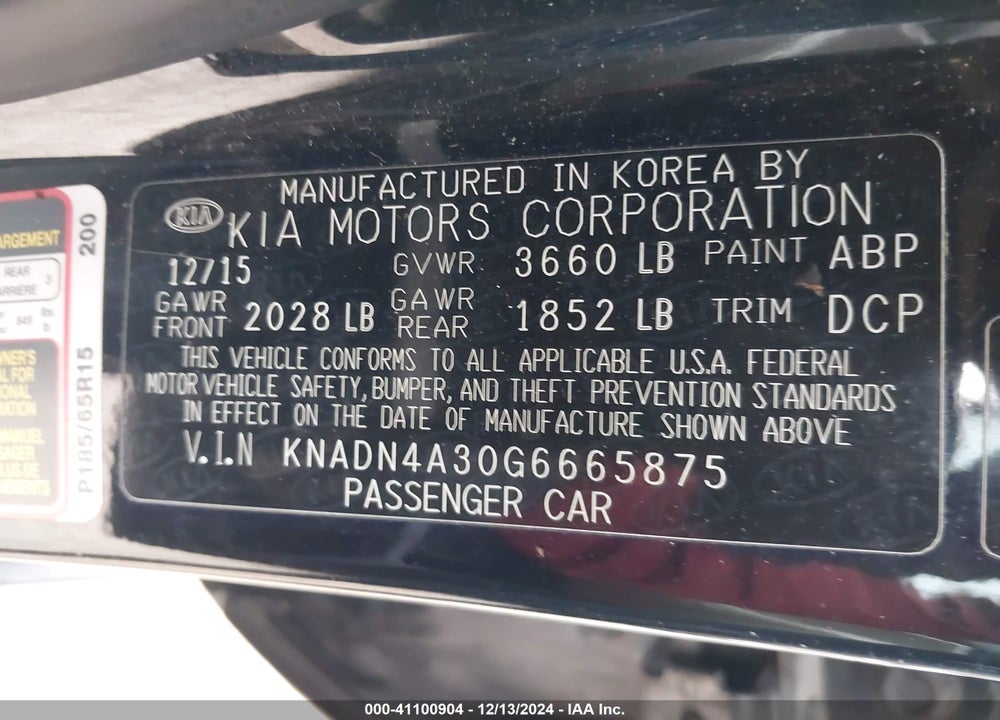 2016 KIA RIO EX VIN: KNADN4A30G6665875