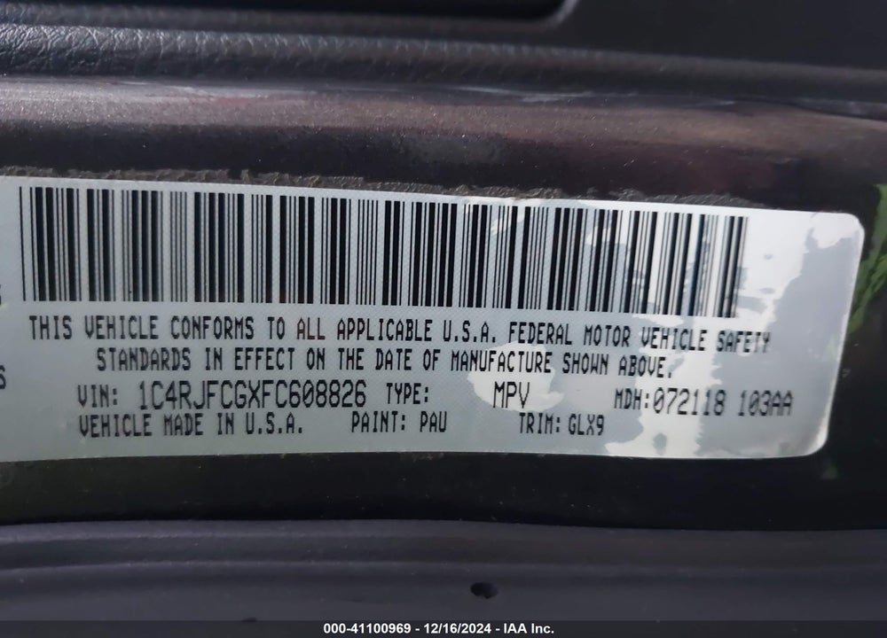 2015 JEEP GRAND CHEROKEE OVERLAND VIN: 1C4RJFCGXFC608826