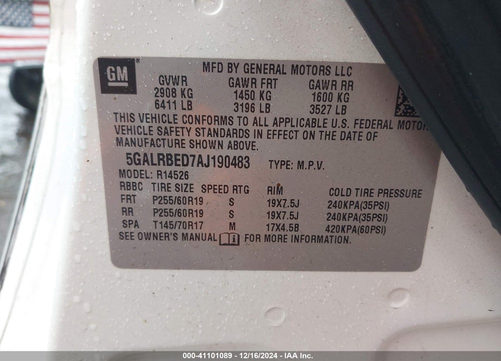 2010 BUICK ENCLAVE 1XL VIN: 5GALRBED7AJ190483