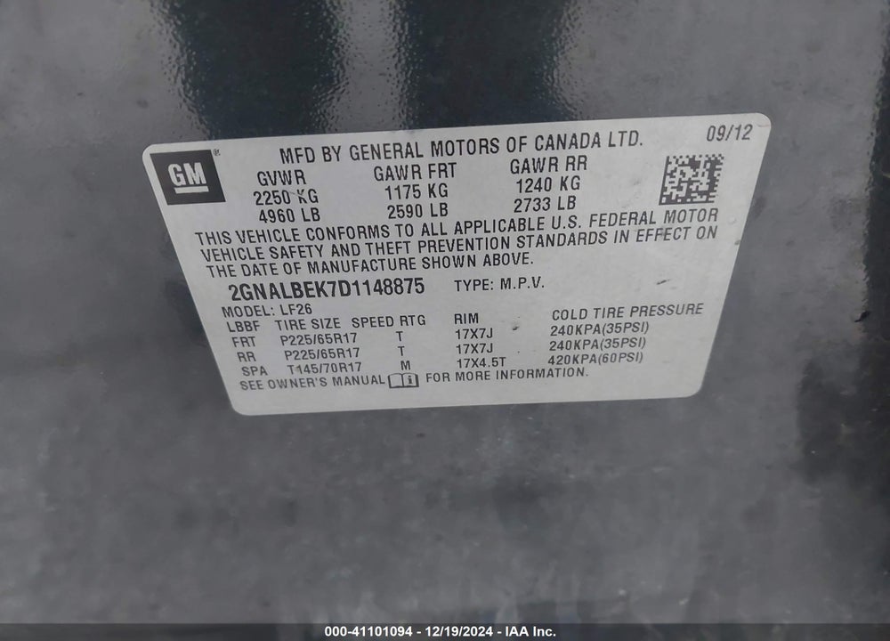 2013 CHEVROLET EQUINOX LS VIN: 2GNALBEK7D1148875