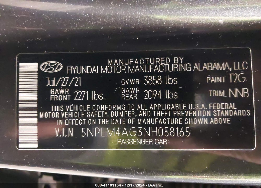 2022 HYUNDAI ELANTRA VIN: 5NPLM4AG3NH058165