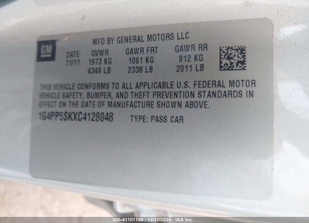 2012 BUICK VERANO VIN: 1G4PP5SKXC4128048