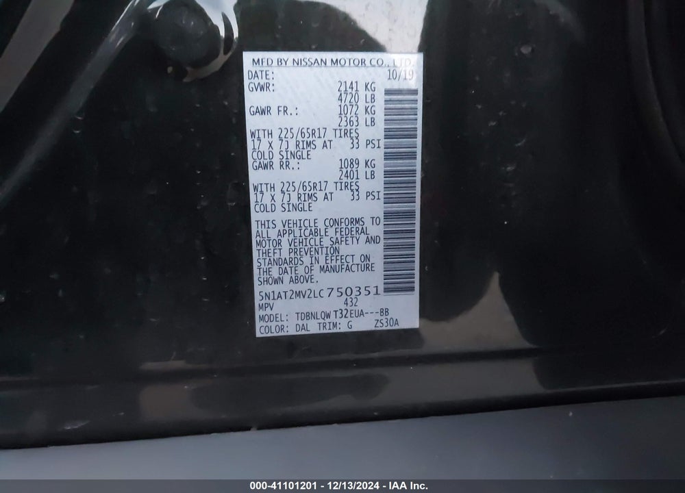 2020 NISSAN ROGUE SV INTELLIGENT AWD VIN: 5N1AT2MV2LC750351