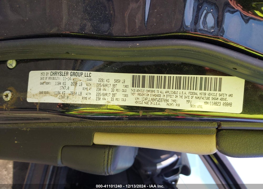 2015 JEEP CHEROKEE SPORT VIN: 1C4PJLABXFW597094
