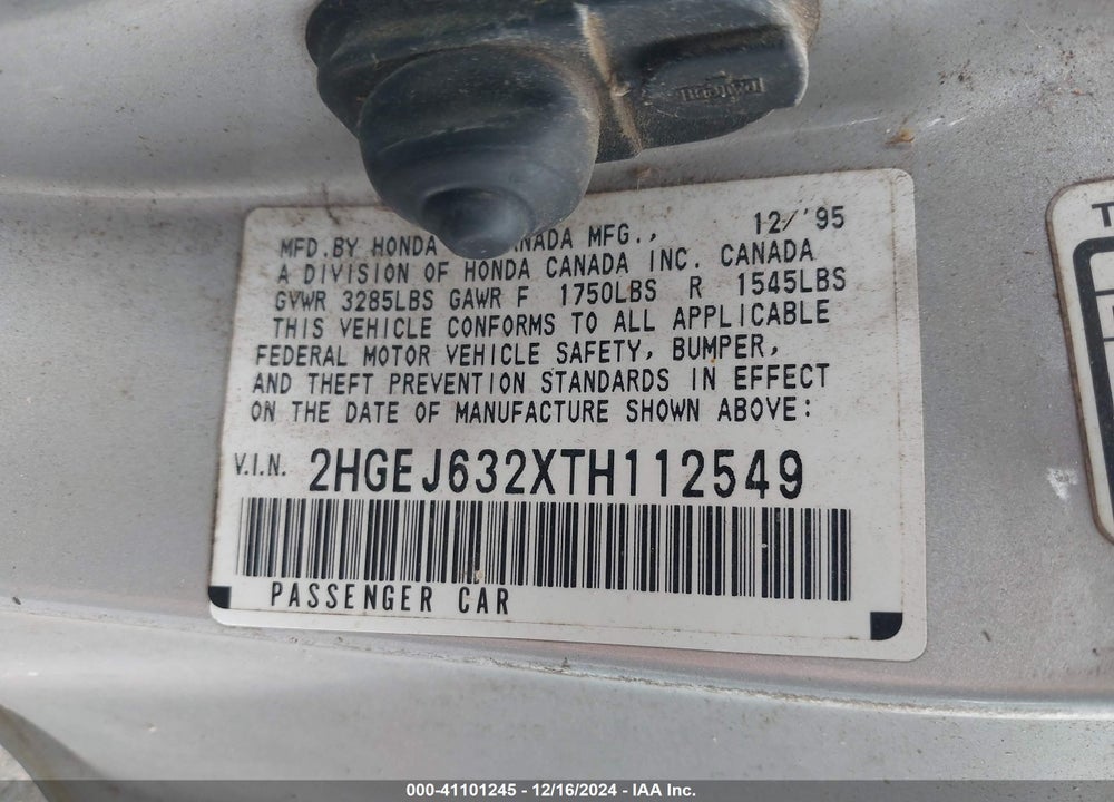 1996 HONDA CIVIC CX VIN: 2HGEJ632XTH112549
