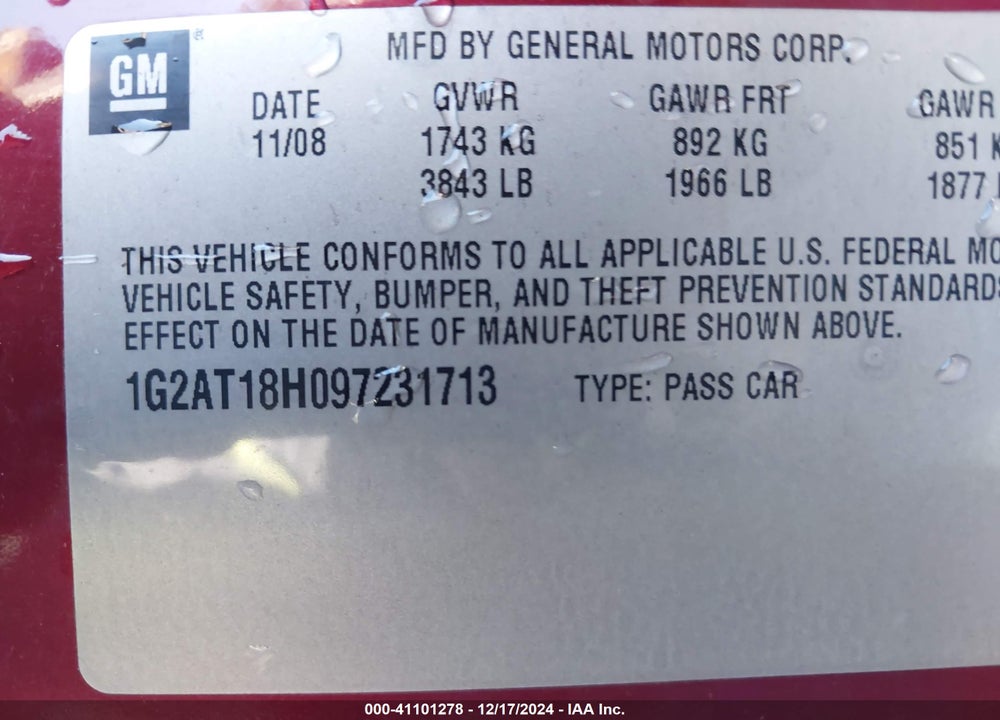 2009 PONTIAC G5 GT VIN: 1G2AT18H097231713