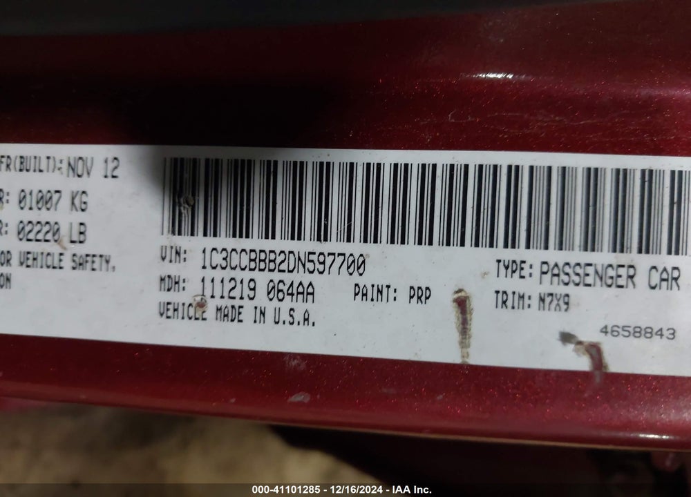 2013 CHRYSLER 200 TOURING VIN: 1C3CCBBB2DN597700