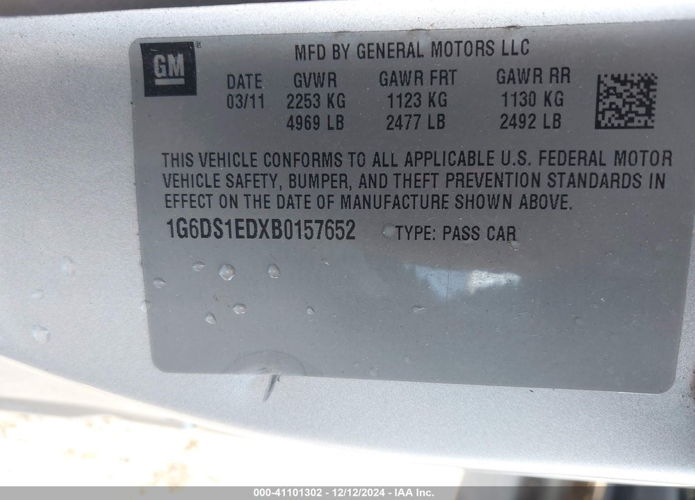 2011 CADILLAC CTS PREMIUM VIN: 1G6DS1EDXB0157652