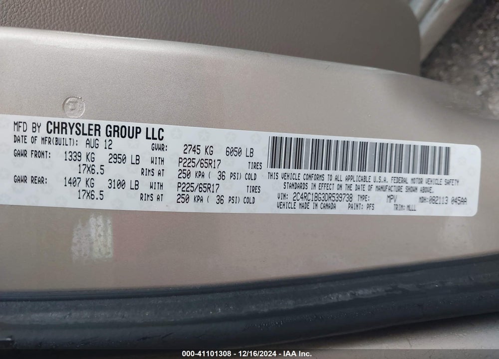 2013 CHRYSLER TOWN & COUNTRY TOURING VIN: 2C4RC1BG3DR539738