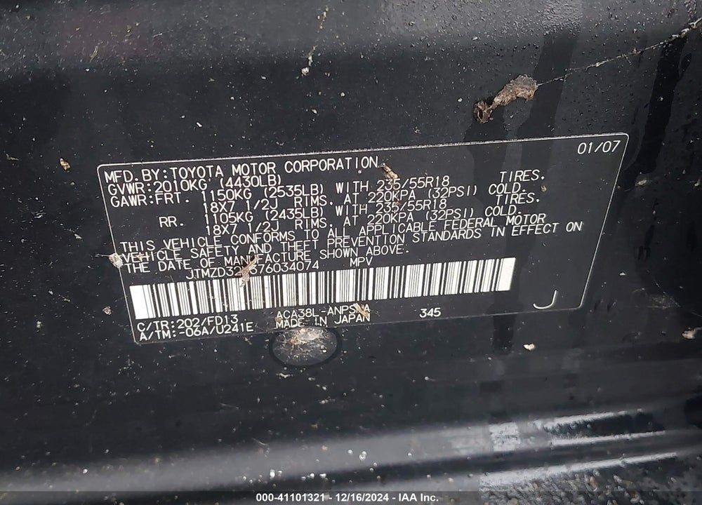 2007 TOYOTA RAV4 SPORT VIN: JTMZD32V376034074