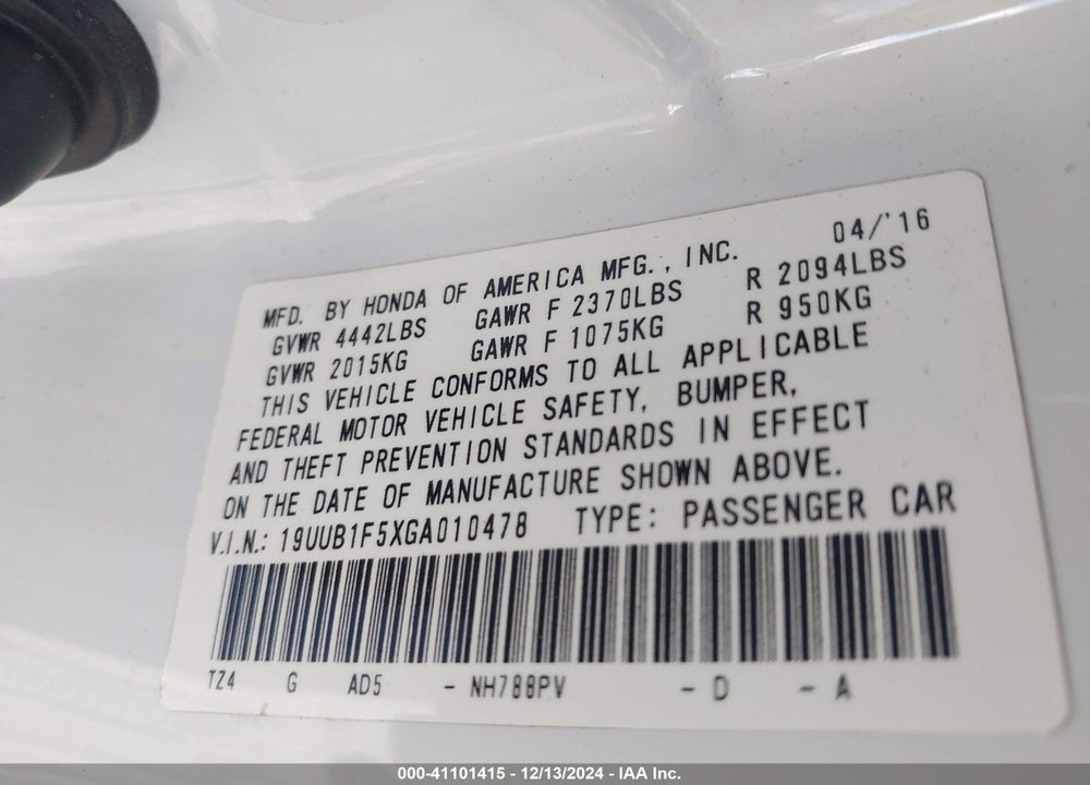 2016 ACURA TLX TECH VIN: 19UUB1F5XGA010478
