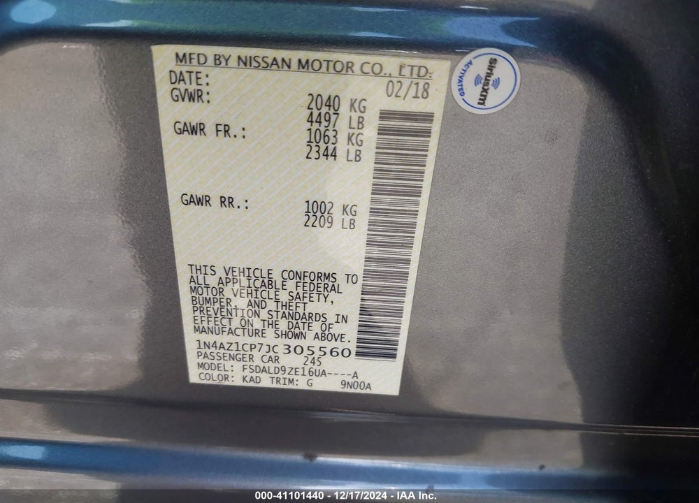 2018 NISSAN LEAF SV VIN: 1N4AZ1CP7JC305560