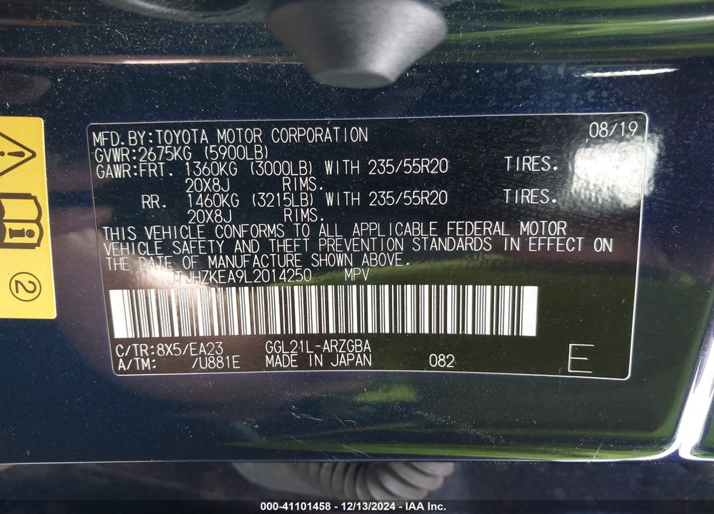 2020 LEXUS RX 350L VIN: JTJHZKEA9L2014250