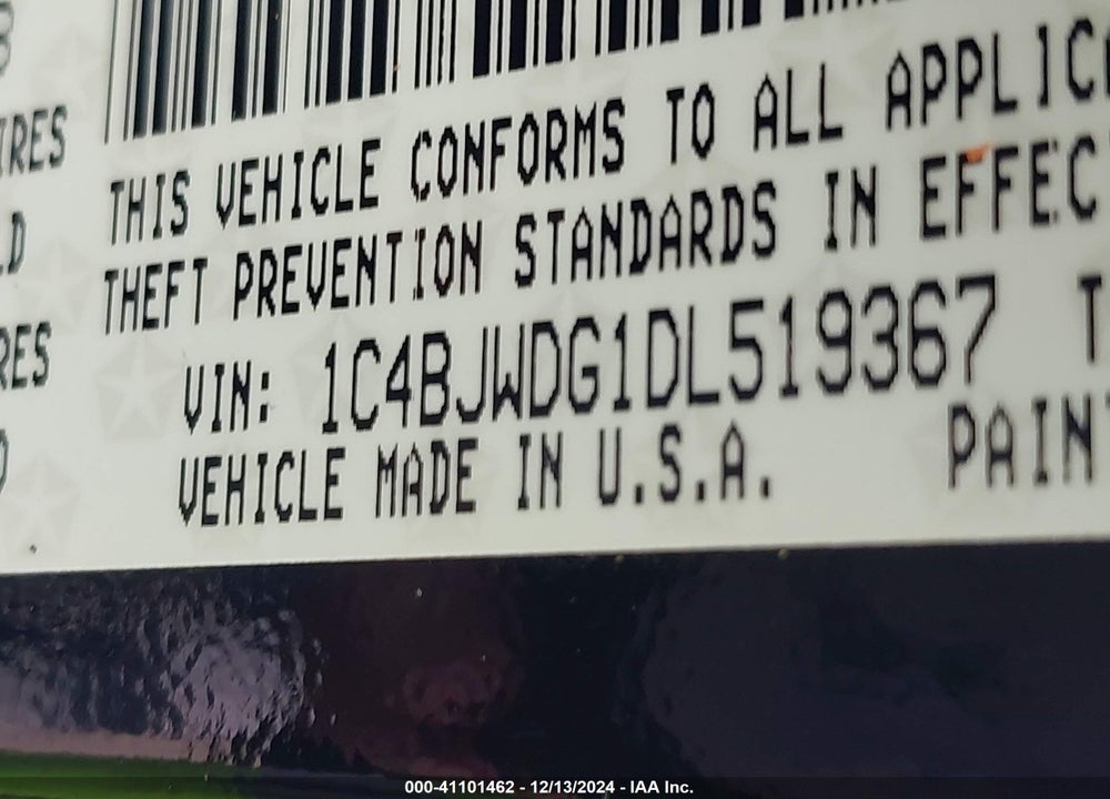 2013 JEEP WRANGLER UNLIMITED SPORT VIN: 1C4BJWDG1DL519367