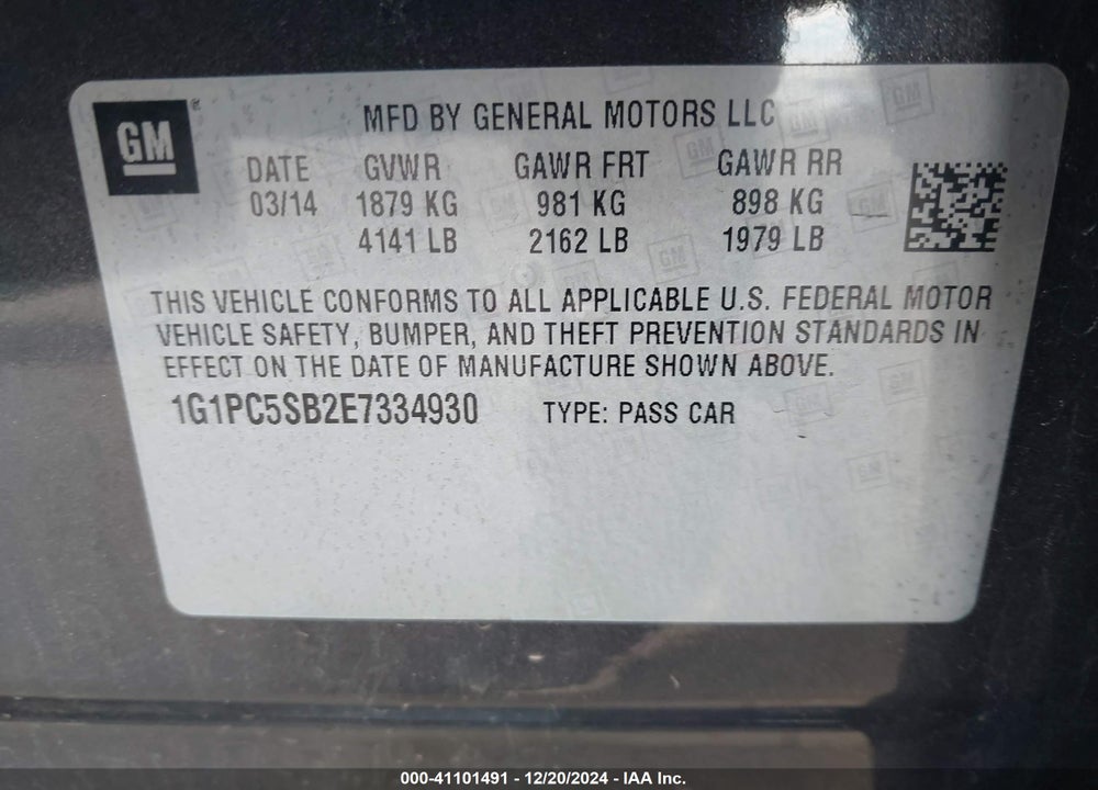 2014 CHEVROLET CRUZE 1LT AUTO VIN: 1G1PC5SB2E7334930