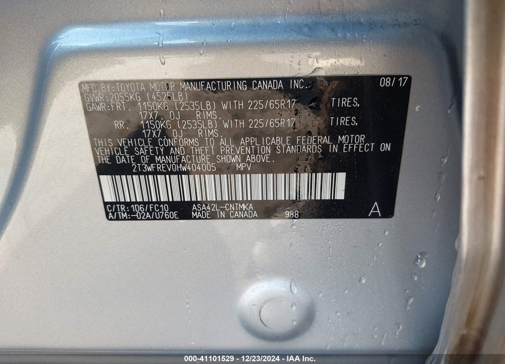 2017 TOYOTA RAV4 VIN: 2T3WFREV0HW404005