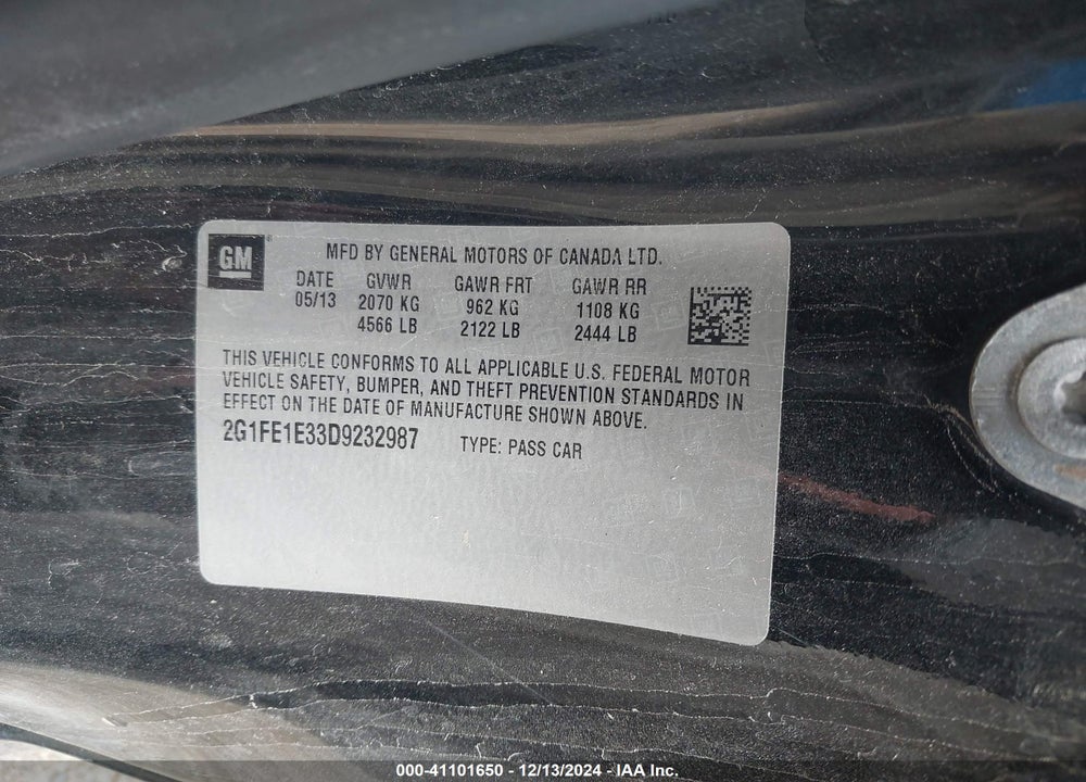 2013 CHEVROLET CAMARO 1LS VIN: 2G1FE1E33D9232987