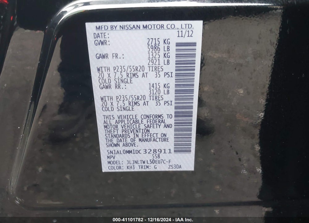 2013 INFINITI JX35 VIN: 5N1AL0MM1DC328911