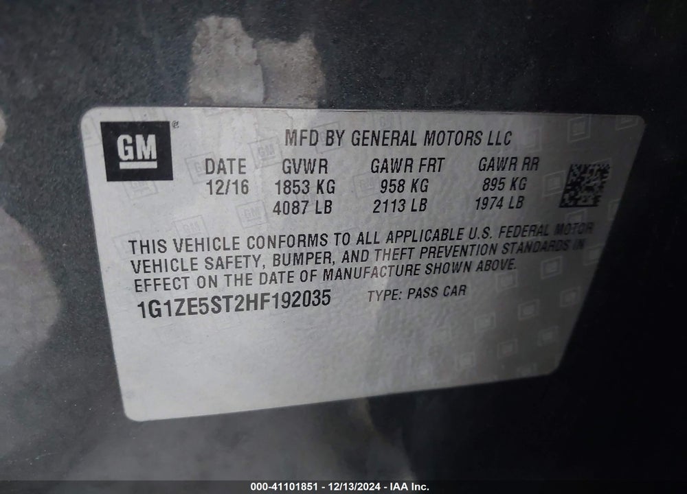 2017 CHEVROLET MALIBU 1LT VIN: 1G1ZE5ST2HF192035