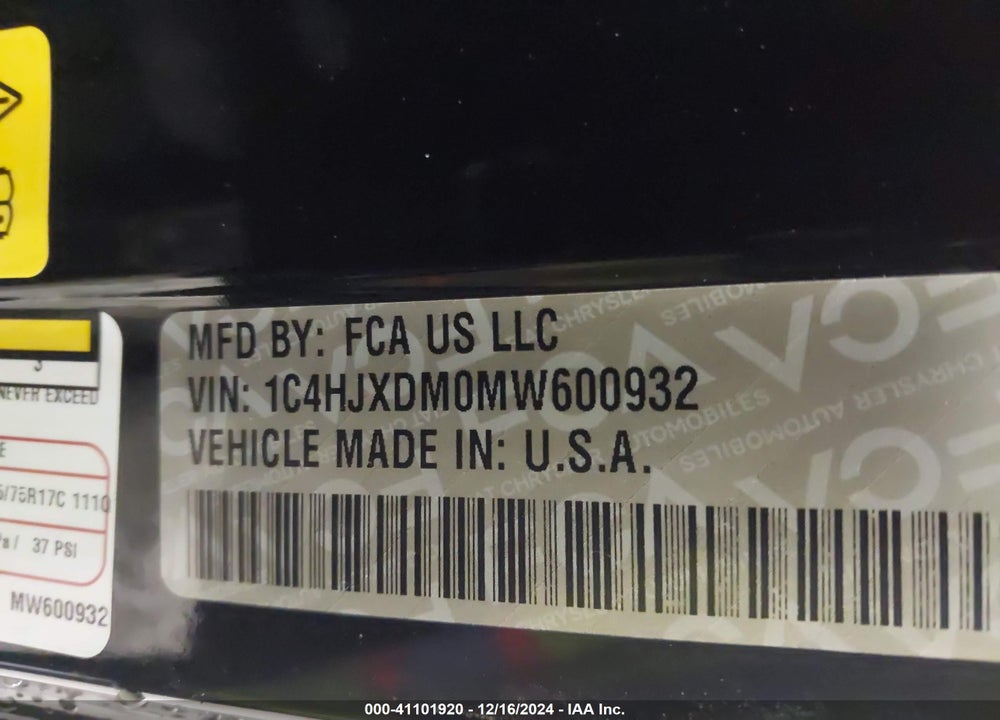 2021 JEEP WRANGLER UNLIMITED WILLYS 4X4 VIN: 1C4HJXDM0MW600932