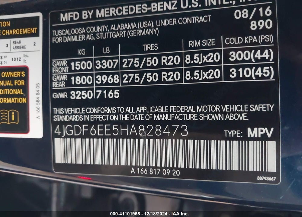 2017 MERCEDES-BENZ GLS 450 4MATIC VIN: 4JGDF6EE5HA828473