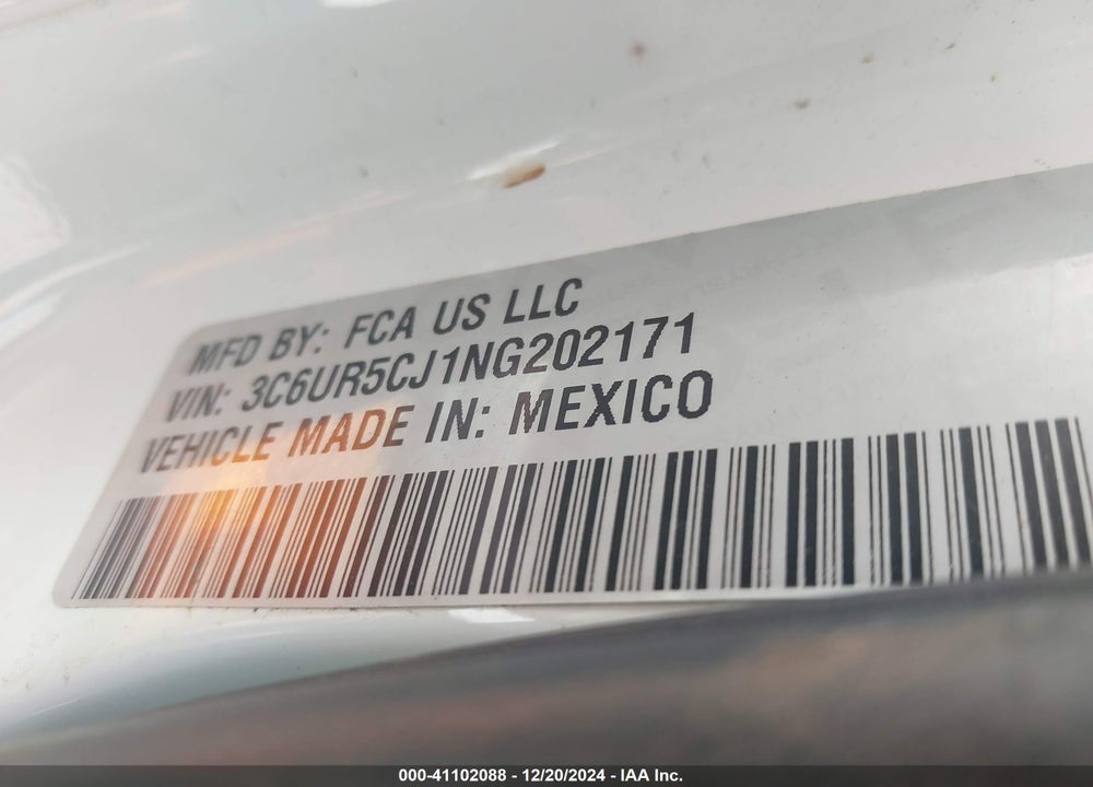 2022 RAM 2500 TRADESMAN 4X4 6'4 BOX VIN: 3C6UR5CJ1NG202171