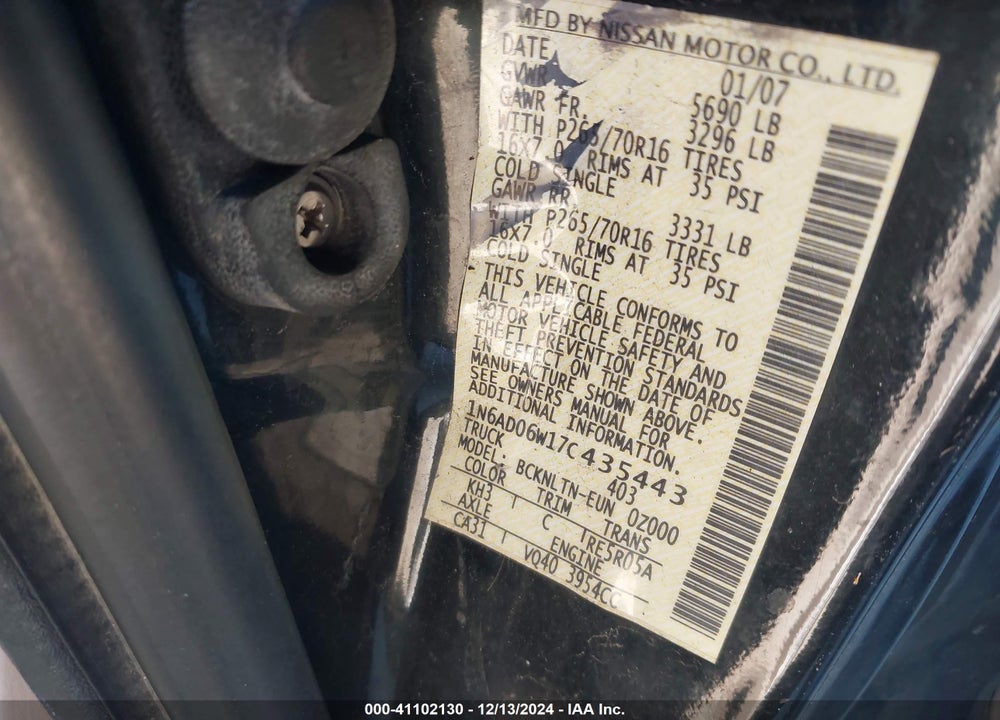 2007 NISSAN FRONTIER SE VIN: 1N6AD06W17C435443