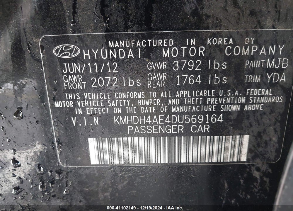 2013 HYUNDAI ELANTRA VIN: KMHDH4AE4DU569164
