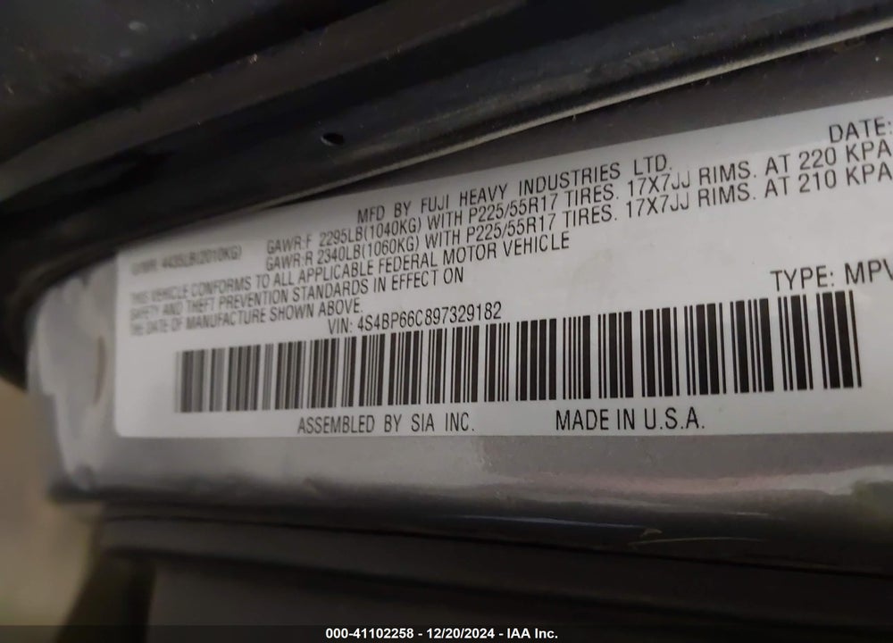 2009 SUBARU OUTBACK 2.5I LIMITED VIN: 4S4BP66C897329182