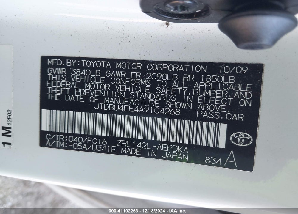 2010 TOYOTA COROLLA LE VIN: JTDBU4EE4A9104268