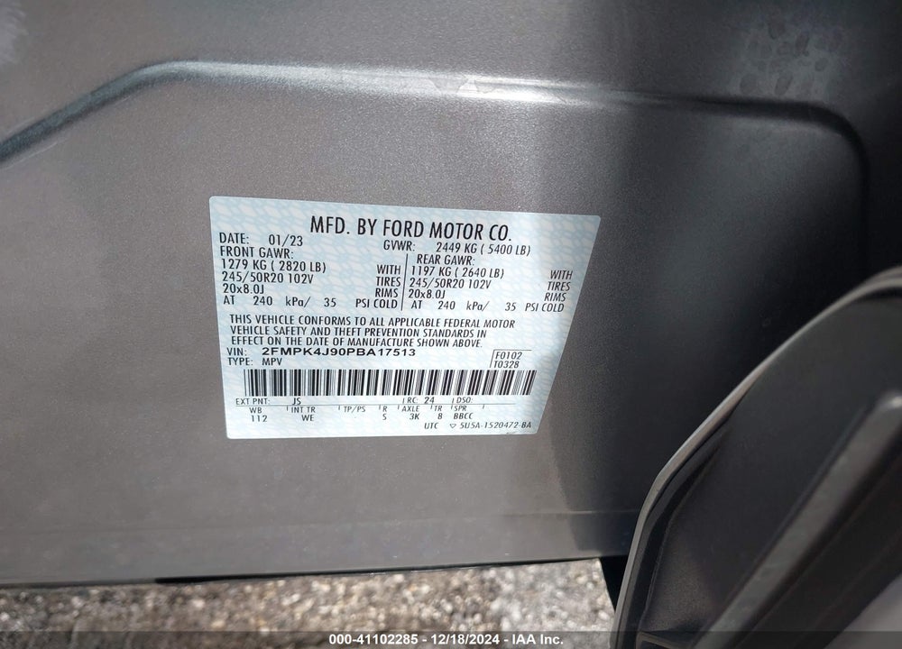 2023 FORD EDGE ST-LINE VIN: 2FMPK4J90PBA17513