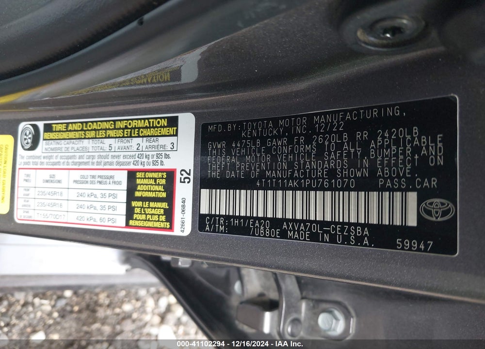 2023 TOYOTA CAMRY VIN: 4T1T11AK1PU761070