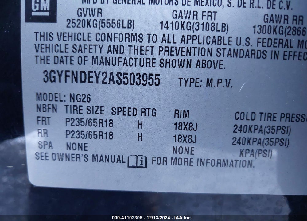 2010 CADILLAC SRX LUXURY COLLECTION VIN: 3GYFNDEY2AS503955